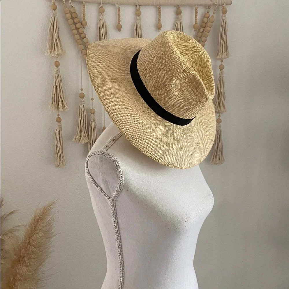 GAP straw woven hat rattan sun hat natural black ribbon band spring summer S/M